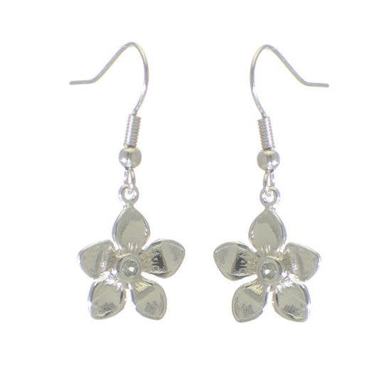 CARMELLA Silver Plated Blue Topaz Crystal Flower Hook Earrings By VIZ