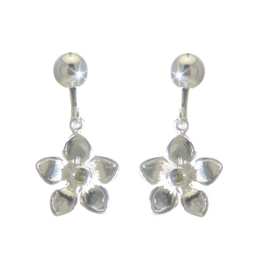 CARMELLA Silver Plated Peridot Crystal Flower Clip On Earrings By VIZ