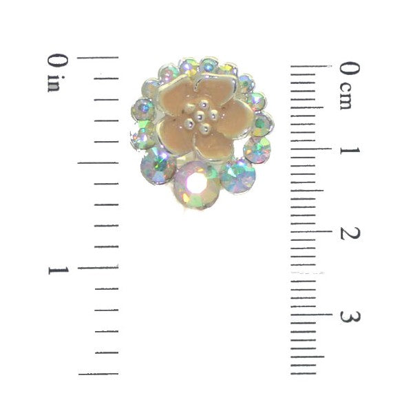 CASONDRA Silver tone Ivory Flower AB Crystal Clip On Earring