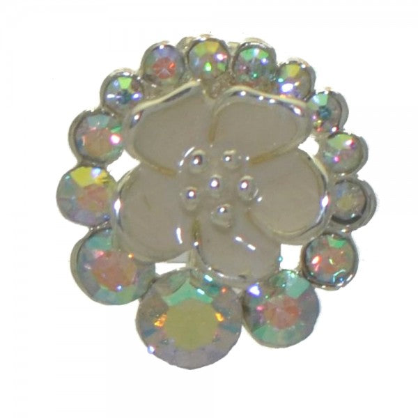 CASONDRA silver tone white flower ab crystal clip on earrings