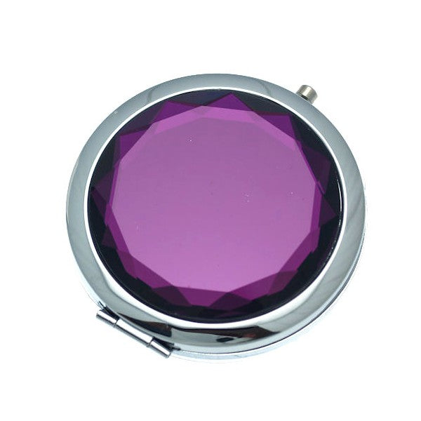 CASSANDRA 70mm Silver tone Amethyst Faceted Crystal Compact Mirror