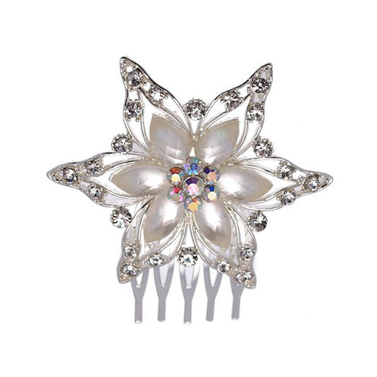 Cecile Silver tone Crystal faux Pearl Hair Comb