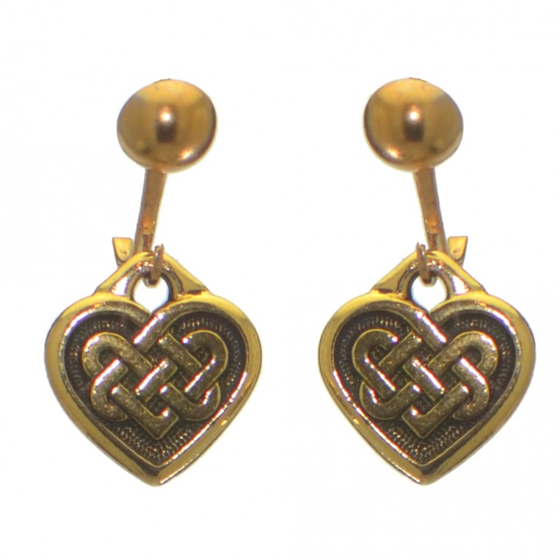 CELTIC HEART gold plated with celtic knot inset clip on earrings