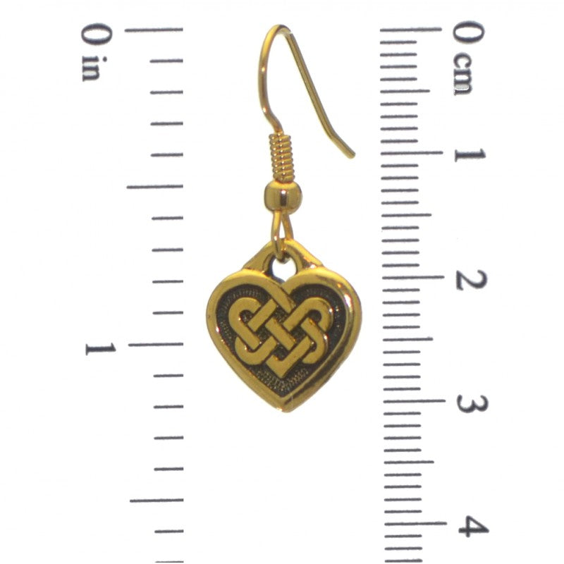CELTIC HEART gold plated with celtic knot inset hook earrings