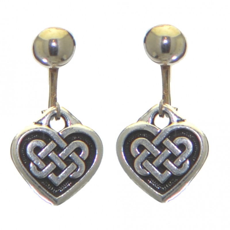 CELTIC HEART silver plated with celtic knot inset clip on earrings