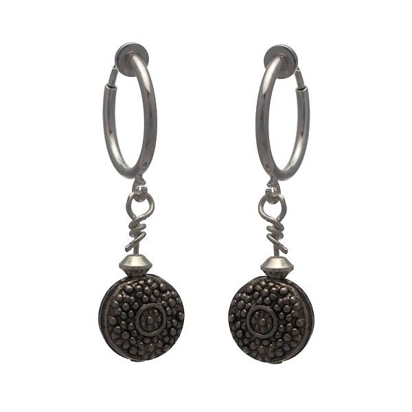 Cerceau 15mm Silver Plated Medallion Drop Clip On Earrings