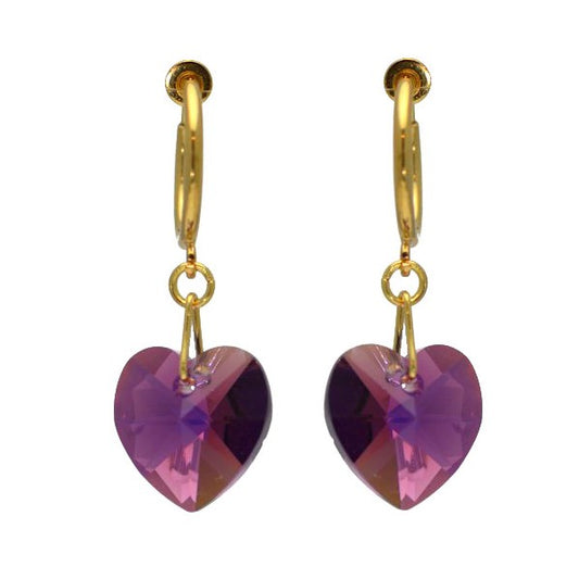 CERCEAU VALENTINE Gold Plated Amethyst AB Heart Crystal Clip On Earrings