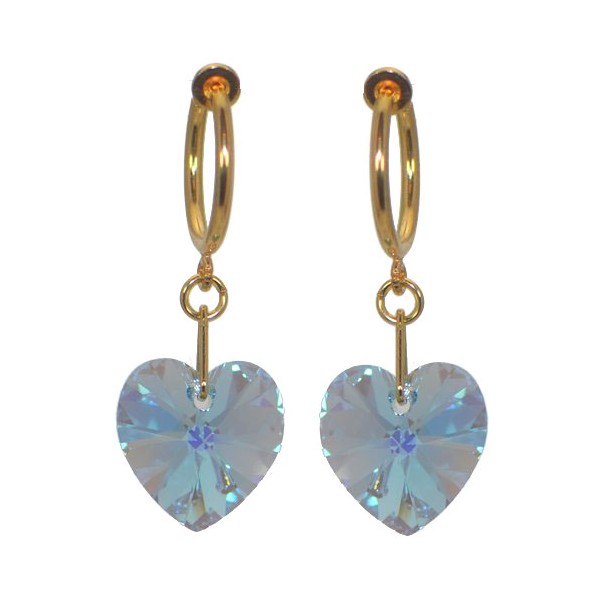 CERCEAU VALENTINE Gold Plated Aquamarine AB Heart Crystal Clip On Earrings