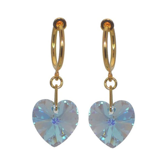 CERCEAU VALENTINE Gold Plated Aquamarine AB Heart Crystal Clip On Earrings