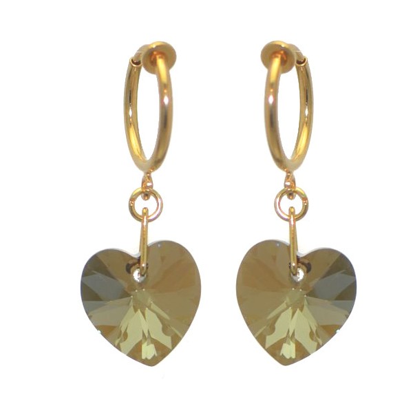 CERCEAU VALENTINE Gold Plated Bronze Shade Crystal Heart Clip On Earrings