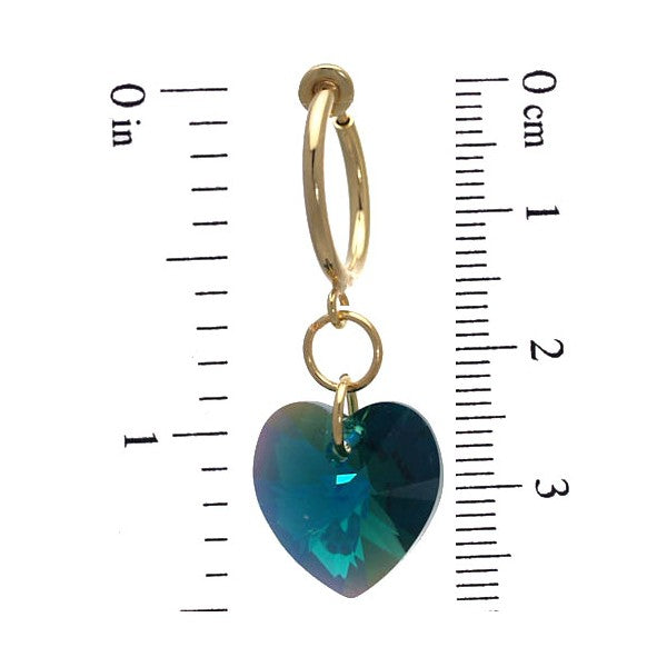 Cerceau Valentine Gold plated Emerald Green Heart Clip On Earrings