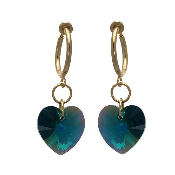 Cerceau Valentine Gold plated Emerald Green Heart Clip On Earrings