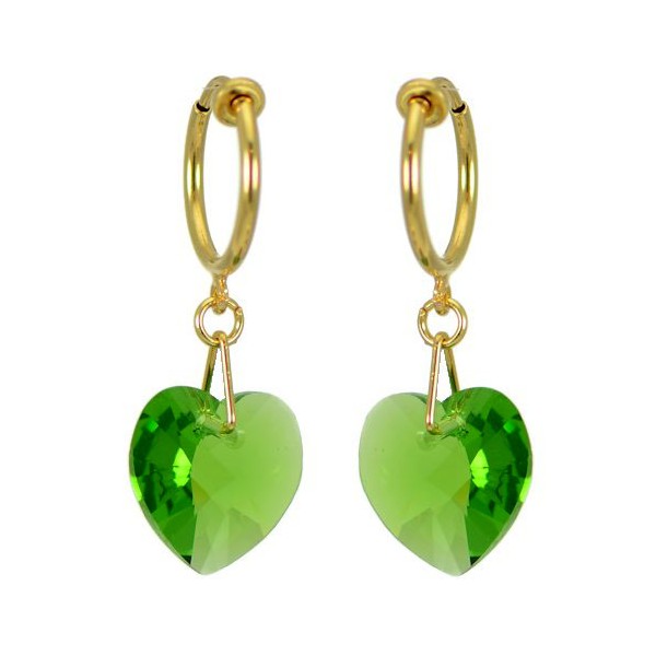 CERCEAU VALENTINE Gold Plated Fern Green Heart Crystal Clip On Earrings