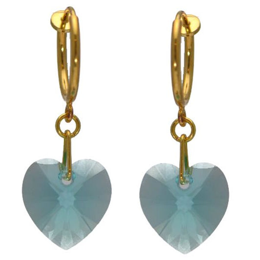 CERCEAU VALENTINE Gold Plated Light Turquoise Crystal Heart Clip On Earrings