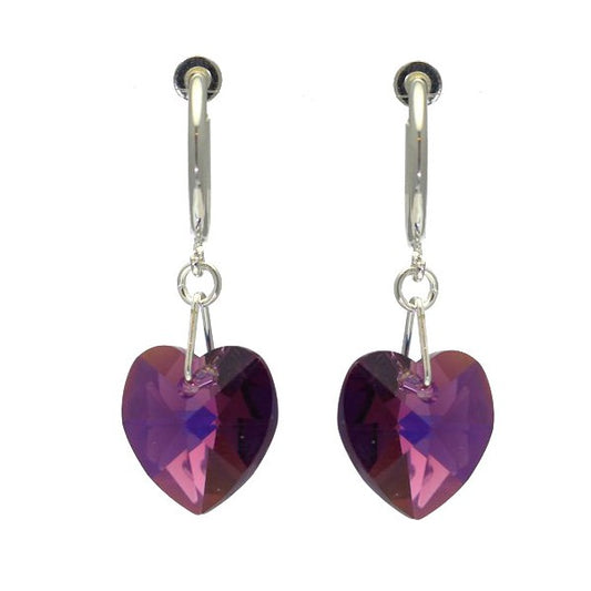 CERCEAU VALENTINE Silver Plated Amethyst AB Heart Crystal Clip On Earrings