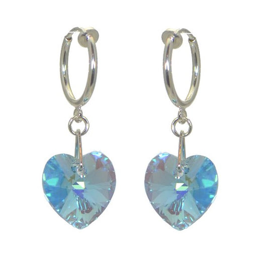 CERCEAU VALENTINE Silver Plated Aquamarine AB Heart Crystal Clip On Earrings
