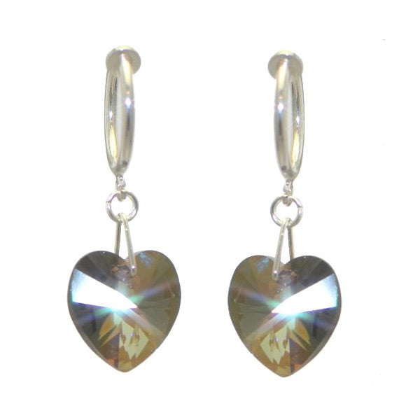 CERCEAU VALENTINE Silver Plated Bronze Shade Crystal Heart Clip On Earrings