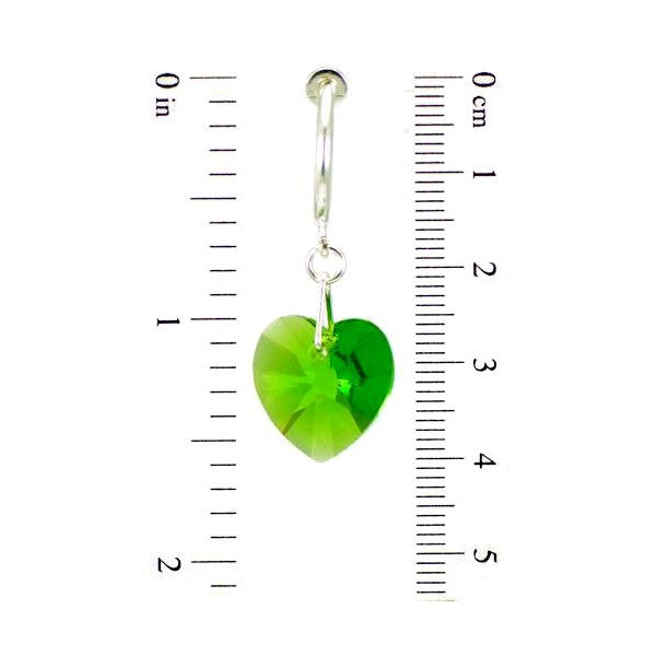 CERCEAU VALENTINE Silver Plated Fern Green Heart Crystal Clip On Earrings