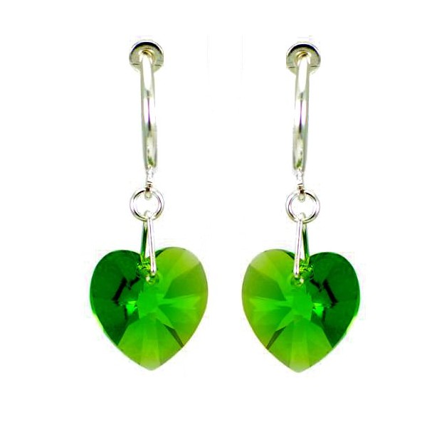 CERCEAU VALENTINE Silver Plated Fern Green Heart Crystal Clip On Earrings