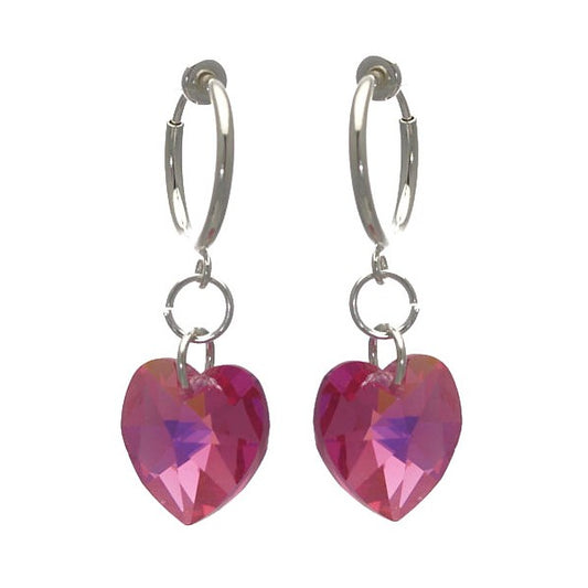 Cerceau Valentine Silver plated Rose AB Heart Clip On Earrings