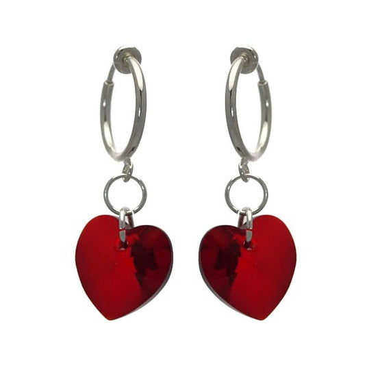 Cerceau Valentine Silver plated Ruby Heart Clip On Earrings