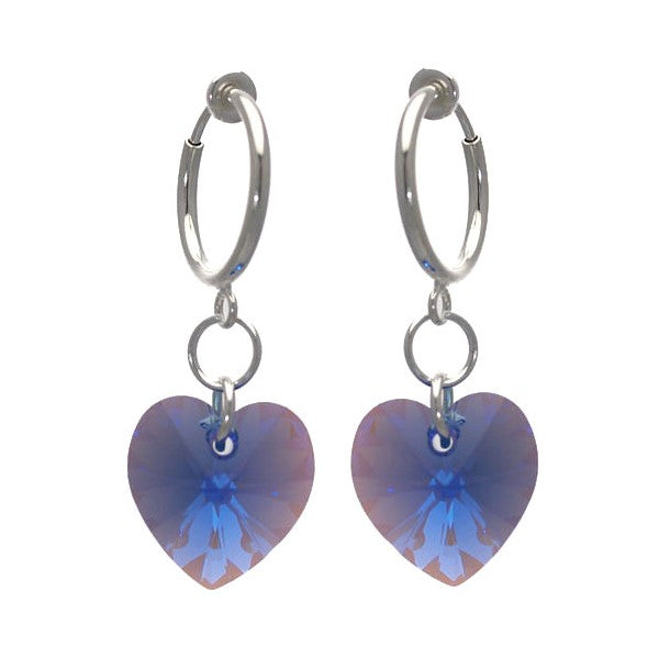 Cerceau Valentine Silver plated Sapphire AB Heart Clip On Earrings