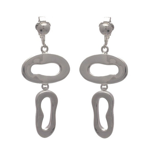 CERELIA Silver Plated Double Oval Clip On Earrings by VIZ