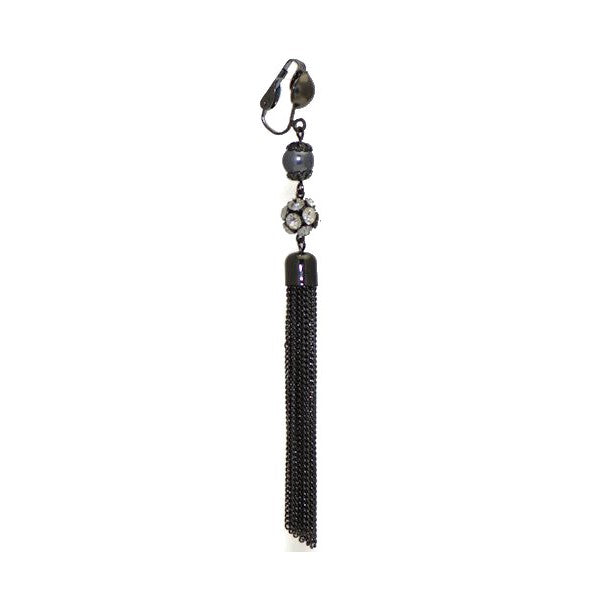 CHANDRABAH Black Chain and Crystal Clip On Earrings