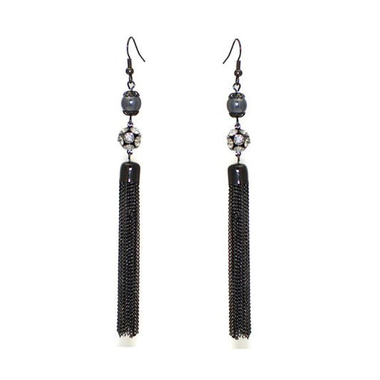 CHANDRABAH Black Chain and Crystal Hook Earrings