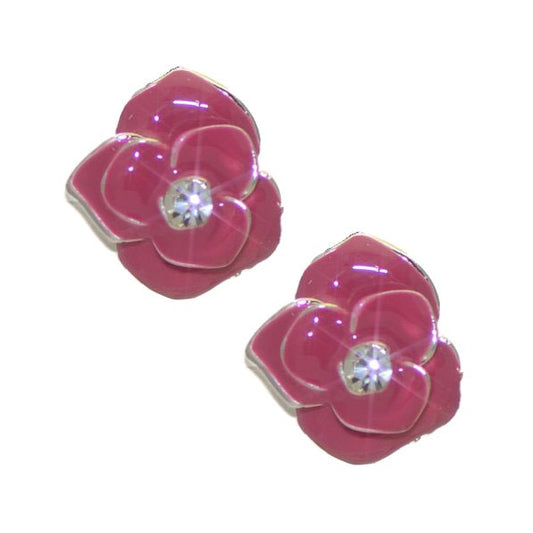 CHANTILLY Silver tone Fuchsia Crystal Clip On Earrings