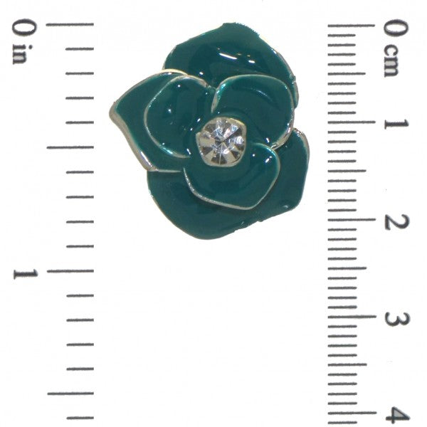CHANTILLY silver tone green flower clip on earrings