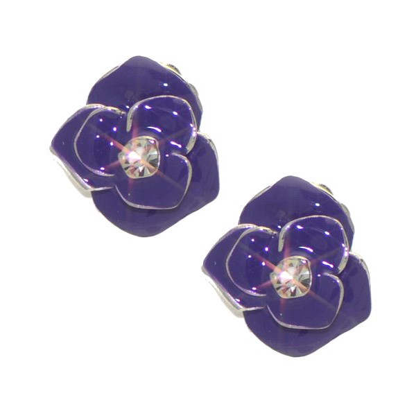 CHANTILLY Silver tone Purple Crystal Clip On Earrings