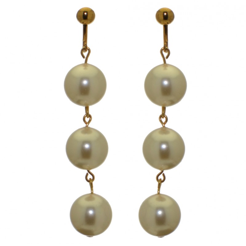 CHERRIES TRIO gold plated cream faux pearl clip on earrings