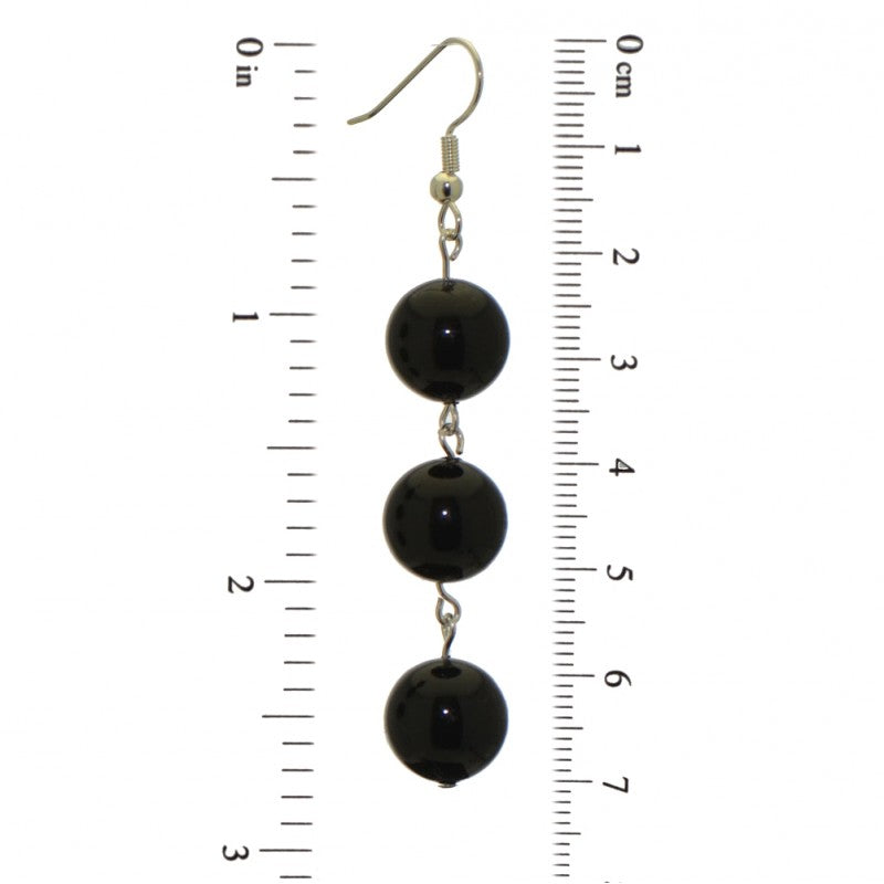 CHERRIES TRIO silver plated black faux pearl hook earrings