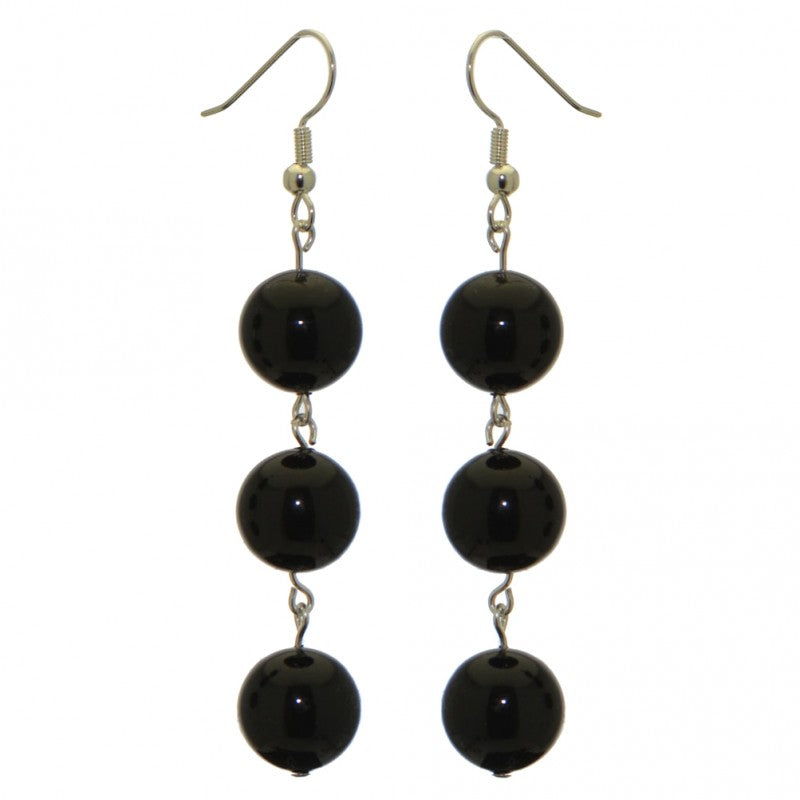 CHERRIES TRIO silver plated black faux pearl hook earrings
