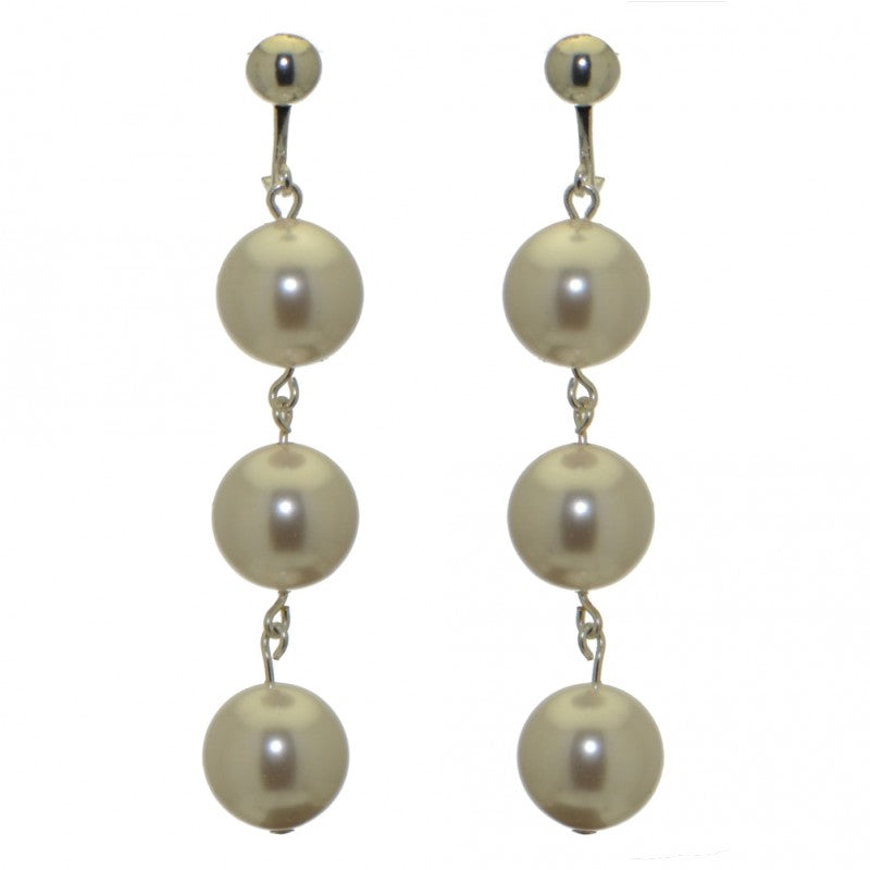 CHERRIES TRIO silver plated white fau pearl clip on earrings