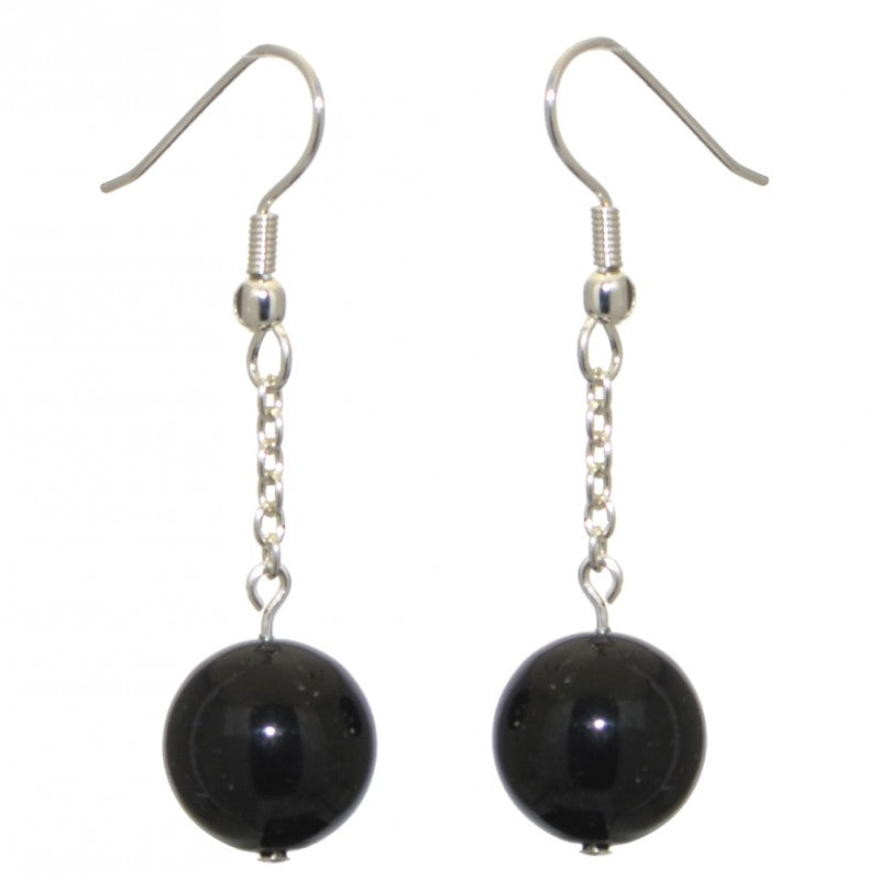 CHERRIES UNO silver plated black faux pearl hook earrings