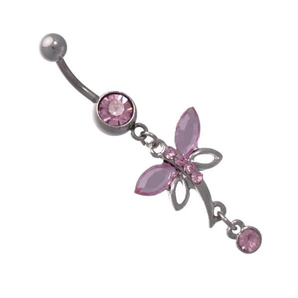 Cinta Silver surgical steel Pink Dragonfly Navel bar