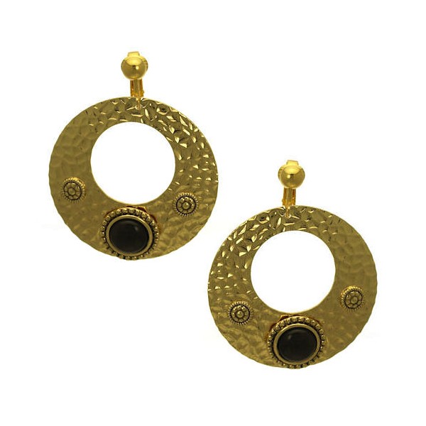 Clio Gold tone Black Clip On Earrings