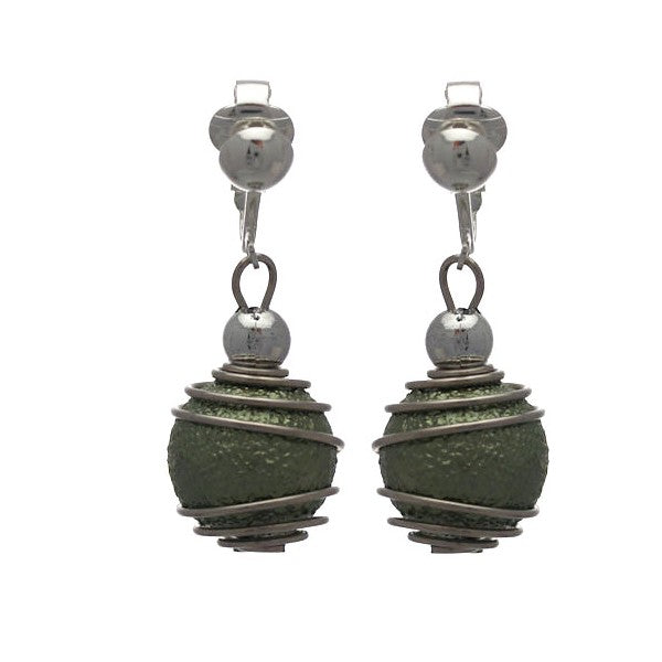 CONSOLATA Silver plated Green Caged Ball Clip On Earrings