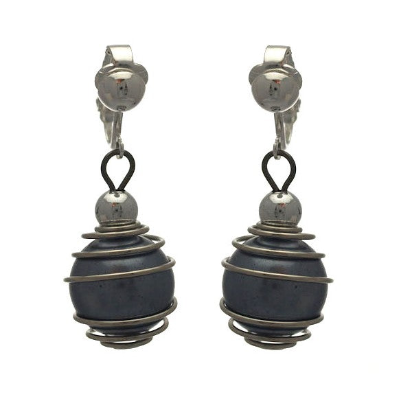 CONSOLATA Silver plated Grey Caged Ball Clip On Earrings