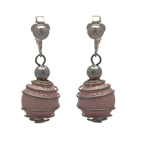 CONSOLATA Silver plated Pink Caged Ball Clip On Earrings