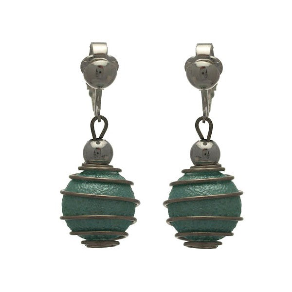CONSOLATA Silver plated Turquoise Caged Ball Clip On Earring