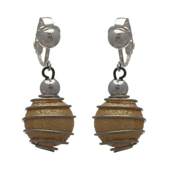 CONSOLATA Silver plated Yellow Caged Ball Clip On Earrings
