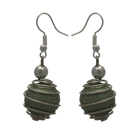 CONSOLATA Silver tone Green Caged Ball Hook Earrings