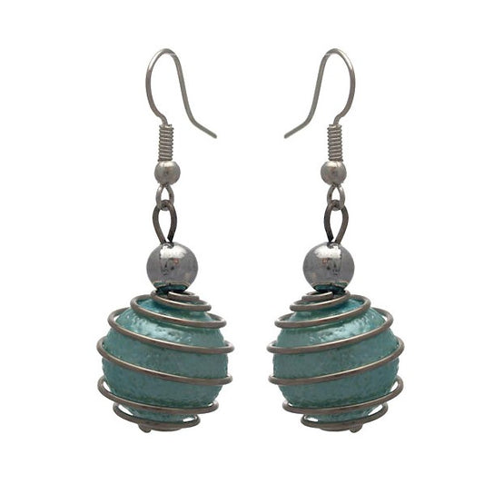 CONSOLATA Silver tone Turquoise Caged Ball Hook Earrings