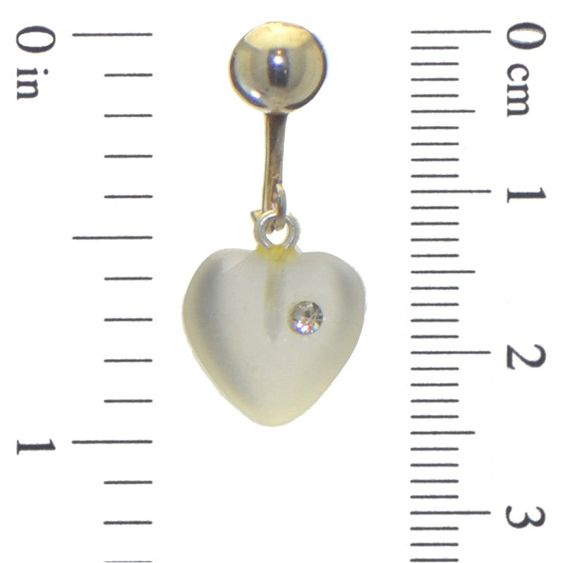 CORAZON clear frosted pressed glass heart with inset crystal clip on earrings