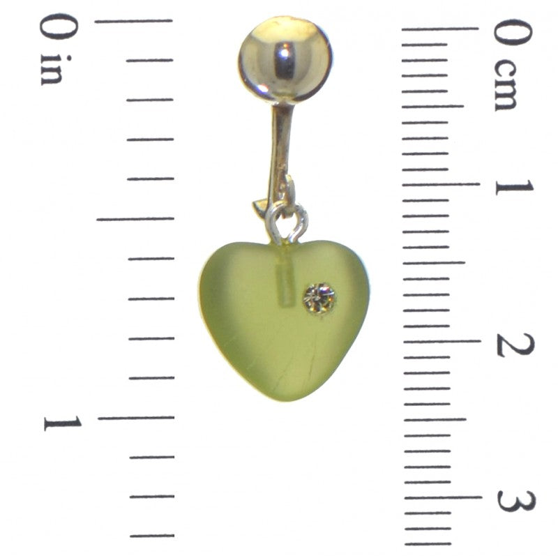 CORAZON green pressed glass heart with inset crystal clip on earrings