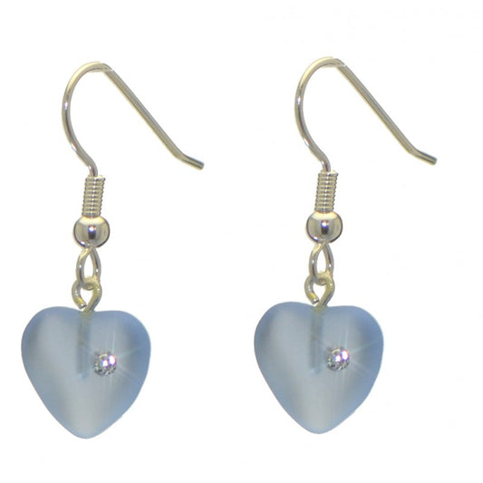 CORAZON light blue pressed glass heart with inset crystal hook earrings