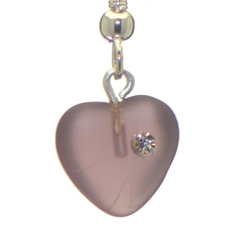 CORAZON purple pressed glass heart with inset crystal hook earrings